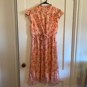 Pink floral chiffon midi dress from Piper & Scoot!